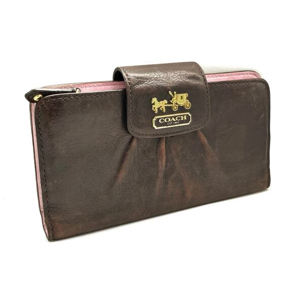 Coach Polished Leather Wallet | Gold Hardware | Blush Brown Bifold Holiday Gift - Picture 2 of 15